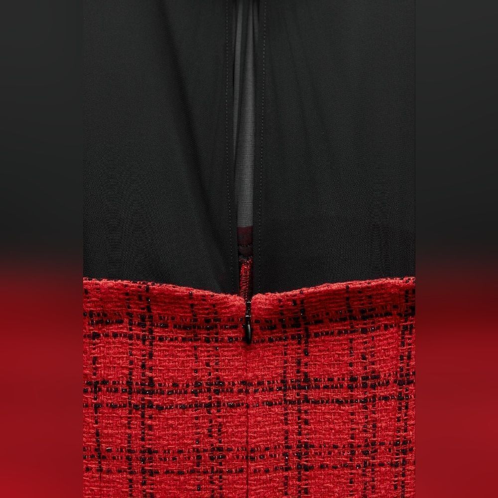 NWT ZARA Bloggers Fav COMBINATION STRUCTURED DRESS Mini Red black tweed Jewel - Picture 12 of 17